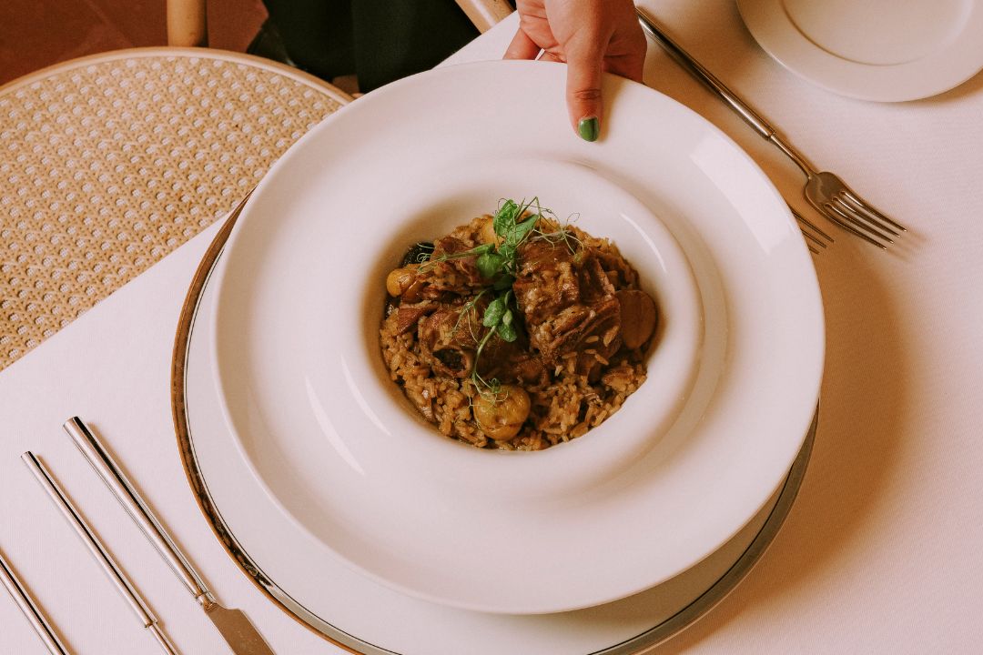 Chef Cristina Almeida’s goat kid rice with chestnuts and mushrooms